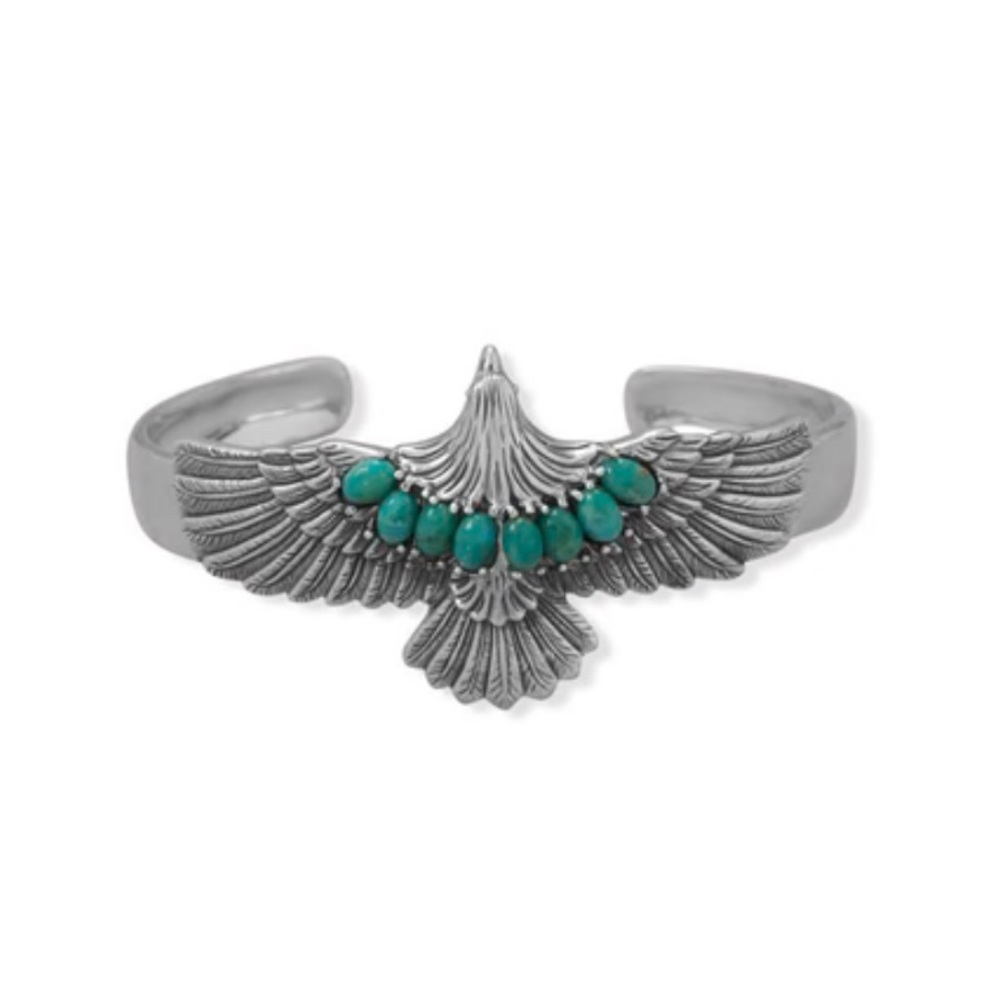925 Sterling Silver Oxidized Turquoise Eagle Cuff Bracelet